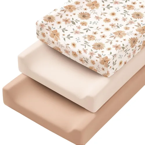 Miniatura 9 de Konssy Paquete de 3 fundas elásticas para cambiador para niña, niño, funda suave y sedosa para mesa cambiadora, sábanas transpirables para cambiador