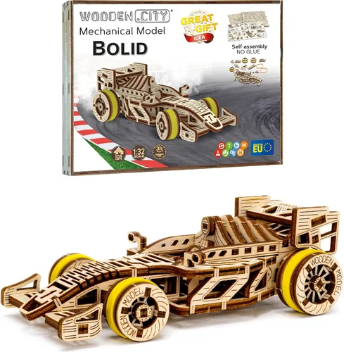 WOODEN.CITY Bolid - Rompecabezas de madera 3D para adultos, construye tu propio auto de carreras con motor de banda de goma, modelo de