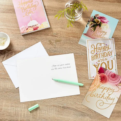Miniatura 6 de Hallmark Surtido de tarjetas de cumpleaños, 24 tarjetas con sobres (letras arcoíris, el mejor día de la historia) y surtido de tarjetas