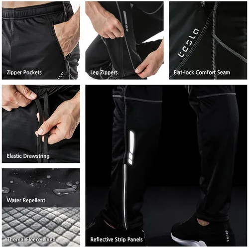 Miniatura 4 de TSLA - Pantalones deportivos de ciclismo antiviento y térmicos para hombre, forrados de vellón, para exteriores, para el invierno y clima frío