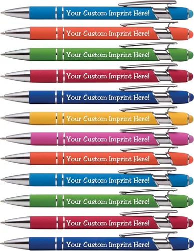 ExpressDesigns™ - Bolígrafos personalizados premium con lápiz óptico | Ráfaga de color | Bolígrafos personalizados con nombre impreso de metal suave