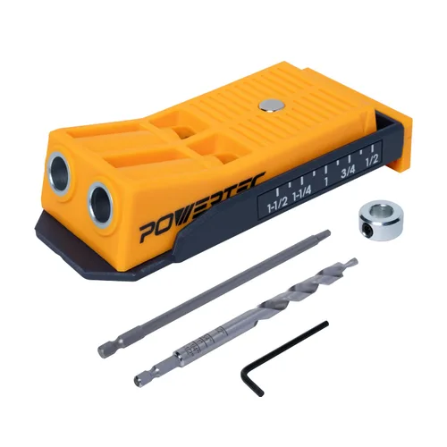 Miniatura 14 de POWERTEC Juego de collar de tope de broca, juego de 7 piezas de tapón de profundidad de broca ajustable con llave Allen, tope de brocas con marcas