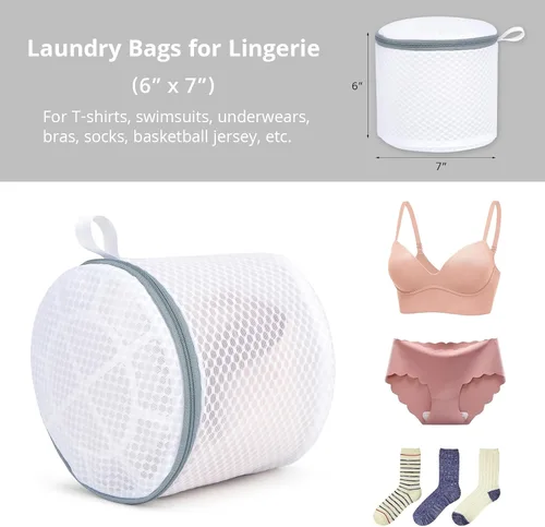 Miniatura 5 de Paquete de 3 bolsas de malla para ropa delicada, bolsas de malla para brasier con lazo para colgar, bolsas de lencería de 6 x 7 pulgadas