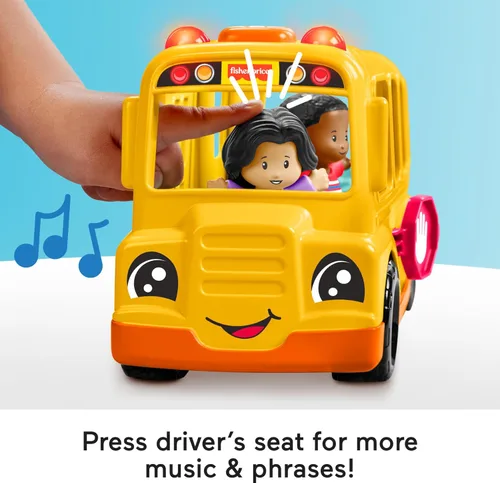 Miniatura 8 de Fisher-Price Little People - Juego de juguete para niños pequeños, autobús escolar musical con vehículo de empuje y 2 figuras para juego de roles