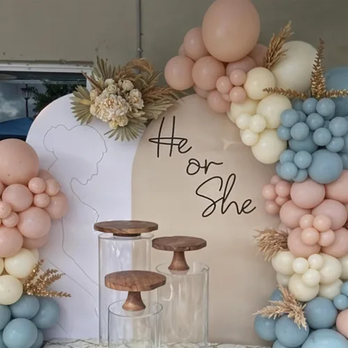 Miniatura 4 de Globos Azul Polvoriento y Rosa, 50 piezas Globos Retro Rosa y Azul, Globo de Oro Rosa Metálico Claro para Niña Niño Fiesta de Cumpleaños Boho Baby