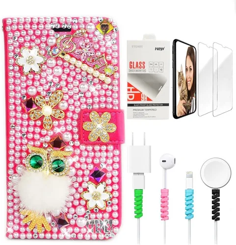 Miniatura 5 de Bling - Funda tipo cartera compatible con Samsung Galaxy S21 Ultra - Elegante - Funda magnética 3D hecha a mano con calavera punk con purpurina Negro