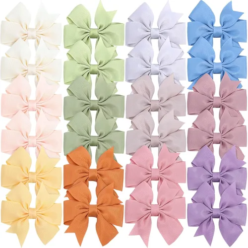 24 lazos para el cabello de 3 pulgadas para niñas, cinta de grogrén, pinzas para el pelo de bebé, accesorios para el cabello de niños pequeños con