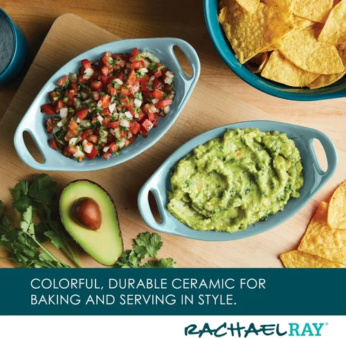Miniatura 6 de Rachael Ray Ceramics - Juego de gratin ovalado, dos piezas de 355 ml, color azul agave