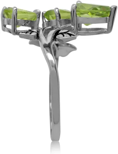 Miniatura 3 de Silvershake Anillo de plata de ley 925 de peridoto natural de 3 piedras de 2,76 quilates
