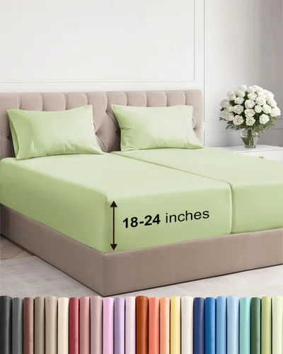 Miniatura 130 de Sábanas King divididas con bolsillos extra profundos, sábanas transpirables y refrescantes de 5 piezas, sábanas de lujo para hotel, suaves, sin 22