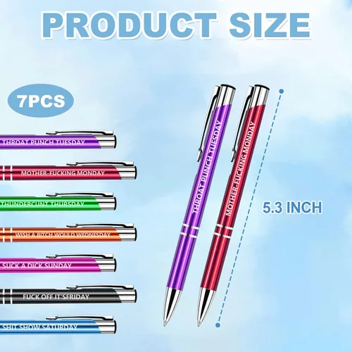 Miniatura 2 de QPEY 7 bolígrafos sarcásticos, juego de bolígrafos de palabras malditas diarias, bolígrafos divertidos para adultos, tinta negra, 1.0 mm, siete días