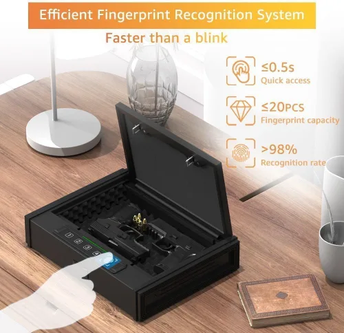 Miniatura 6 de [30% Mayor capacidad] Caja fuerte para pistolas, Caja fuerte biométrica para pistola, Caja fuerte para pistola montada, Caja fuerte de seguridad