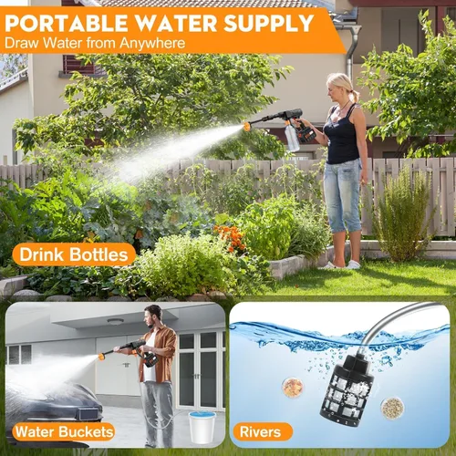 Miniatura 5 de Lavadora a presión inalámbrica, lavadora eléctrica inalámbrica portátil de 500 PSI, lavadora a presión a batería de 18000 mAh, pistola de lavado