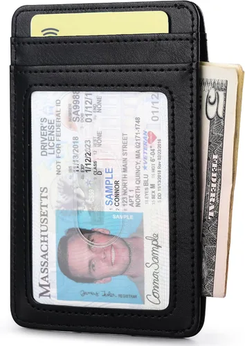 Miniatura 102 de Buffway Billetera delgada para hombre, minimalista con bolsillo frontal delgado, tarjetero de cuero con bloqueo RFID para viajes de trabajo