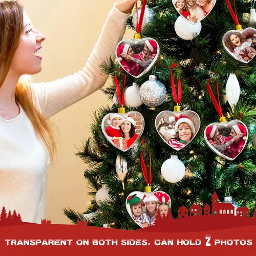 Miniatura 6 de Skylety 24 bolas de adorno para fotos, Navidad, 3.54 pulgadas, plástico transparente, para colgar, marco de fotos, adornos familiares, adornos