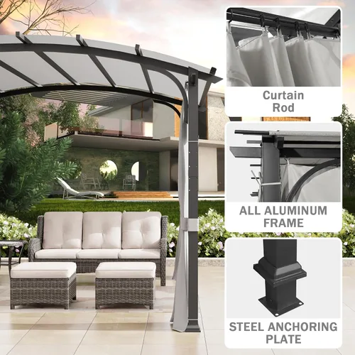 Miniatura 5 de Meetleisure Pérgola para exteriores de 11 x 11 pies con paredes laterales, pérgola superior arqueada para exteriores con marco de acero de metal