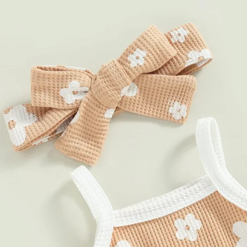 Miniatura 5 de Mubineo Conjunto de 3 piezas para bebé niña, estilo bohemio, overol, pantalones cortos, diadema