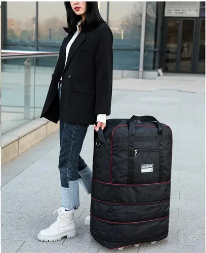 Miniatura 9 de Radefasun Bolsa de viaje Oxford expandible extra grande con ruedas, impermeable, ligera, plegable, maleta, Negro -, Equipaje extensible central