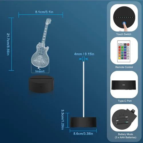 Miniatura 6 de Attivolife Lámpara de guitarra de regalo para guitarra eléctrica, luz nocturna 3D con control remoto + temporizador, lámpara de escritorio que