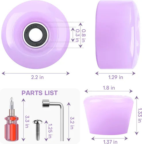 Miniatura 2 de Paquete de 8 ruedas de 32 x 58, 82 A con rodamiento instalado y 2 topes de punta para patinaje de doble fila, accesorios de repuesto adecuados