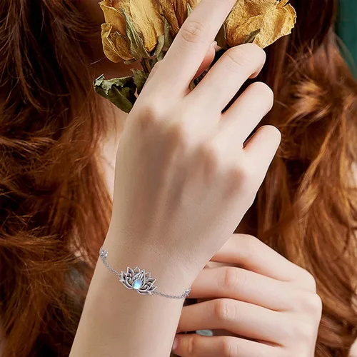 Miniatura 3 de Pulseras de plata de ley 925 con diseño floral de vidlotoluna de estrellaónixturquesapiedra lunarmalaquita, regalo de joyería floral para mujeres