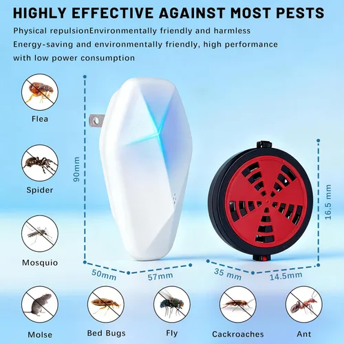 Miniatura 2 de Electora 6 piezas repelente ultrasónico mejorado de plagas con soporte para bobina de mosquito, repelente de plagas ultrasónico de enchufe
