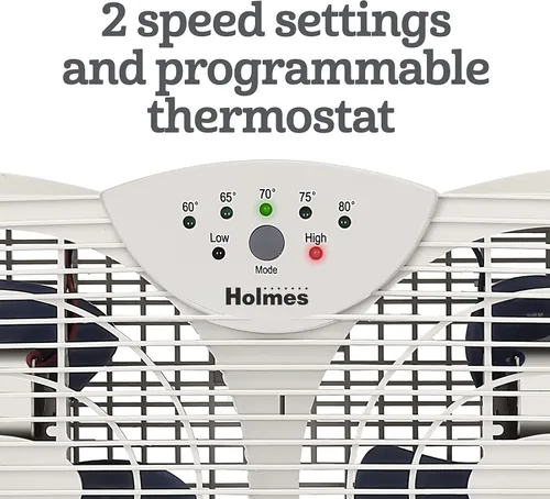 Miniatura 3 de HOLMES Ventilador Digital de Ventana de Doble Aspa con Control de Termostato Programable, Ventiladores Duales de 3 Aspas, 2 Velocidades, Panel