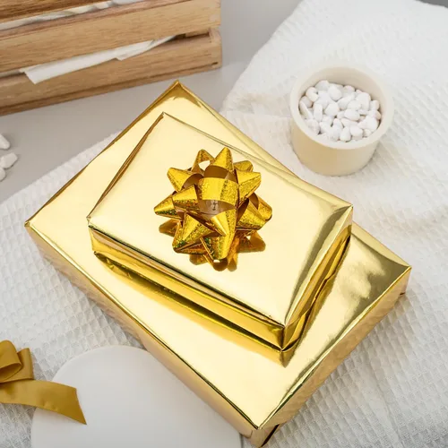 Miniatura 3 de Homeral Rollo de papel de regalo con brillo metálico, color sólido dorado para hombres, padres, cumpleaños, todas las ocasiones, mini rollo de 17
