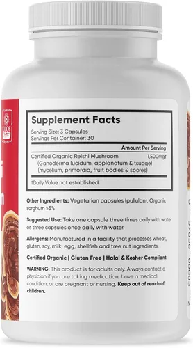 Miniatura 4 de Brain Forza Cápsulas orgánicas de hongos reishi rojos, apoyo inmunológico alimentado por hongos adaptogénicos, salud cardíaca y cardiovascular