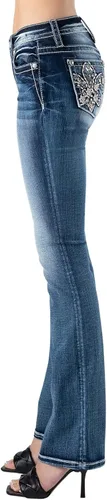 Miniatura 3 de Miss Me Women's Mid-Rise Tropical Fleur De Lis Embellished Bootcut Jeans