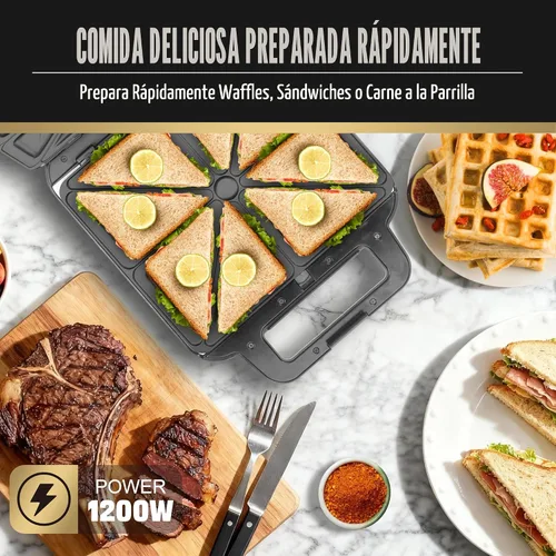 Miniatura 2 de FineMade Máquina para Hacer Waffles Belga con Placas Desmontables, Waflera Eléctrica, Gran Plancha para Waffles, Prensa para Panini de 3 en 1