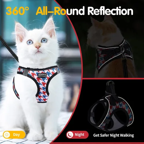 Miniatura 3 de Arnés para gatos y correa a prueba de escapas, arnés de malla suave para gatos y mascotas con rayas reflectantes