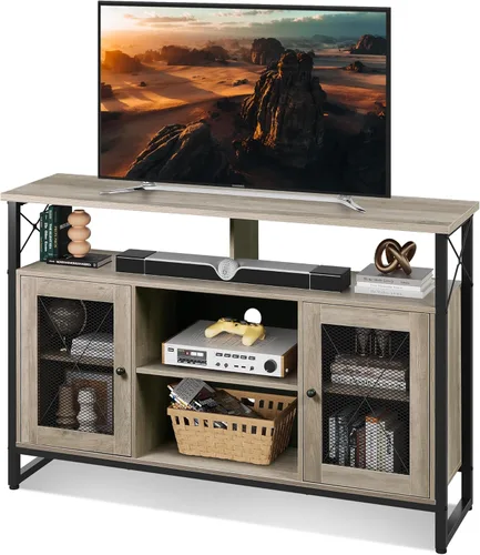 Miniatura 10 de WLIVE Soporte de TV para TV de 43 pulgadas, pequeño centro de entretenimiento con gabinete de almacenamiento y estantes ajustables, soportes de TV
