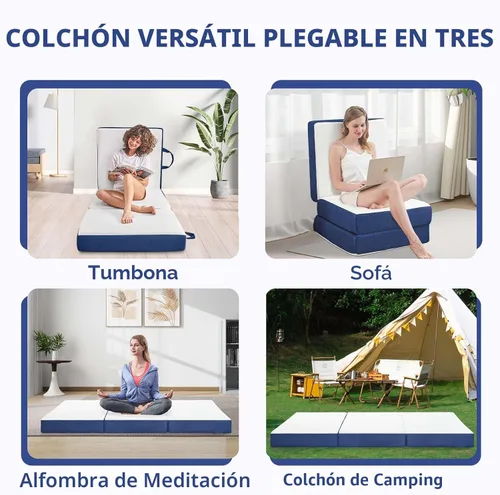 Miniatura 3 de Colchón Plegable Tamaño Individual, Espuma Viscoelástica de 6 Pulgadas Tri Portátil Trifold Colchón Topper Individual con Funda Transpirable