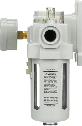 Miniatura 4 de PneumaticPlus SAU400-N04G Filtro de aire comprimido Regulador Lubricador Combo 1/2" NPT - Cuenco de polietileno, drenaje manual, soporte, calibre