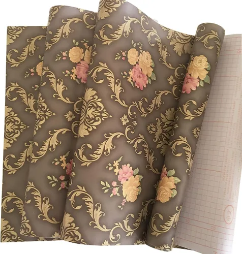 Miniatura 6 de MyFun Papel tapiz de damasco floral de lujo negro y dorado de 11 yardas, calcomanías de papel de pared de contacto extraíbles vintage para muebles