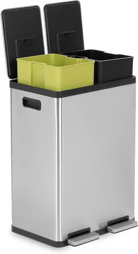 SIMPLI-Magic - Cubo de basura de 16 galones (60L) con dos compartimentos, cubeta de basura para cocina con contenedores para residuos y reciclaje –