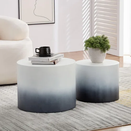 Miniatura 6 de Juego de 2 mesas auxiliares anidadas, moderna y minimalista, mesa auxiliar circular que ahorra espacio, mesa auxiliar y mesa de té para sala