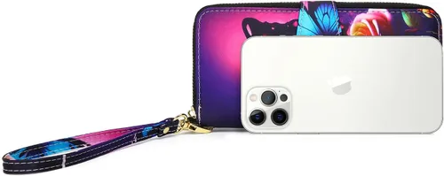 Miniatura 17 de Cartera de mano para mujer, estilo bohemio, con RFID, elegante, espaciosa con correa para viajes, capacidad para tarjetas, teléfono, dinero