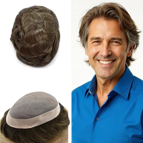 Miniatura 106 de Mens Toupee Hair Piece For Men Fine Mono Men Hair System Toupee For Men Hair Piece Real Human Hair System For Men Protesis Capilar Para Hombre 6x9