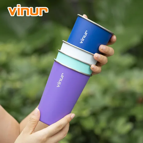Miniatura 4 de VINUR Paquete de 4 vasos de acero inoxidable de 16 onzas, vasos apilables de metal para viajes, campamento, exteriores