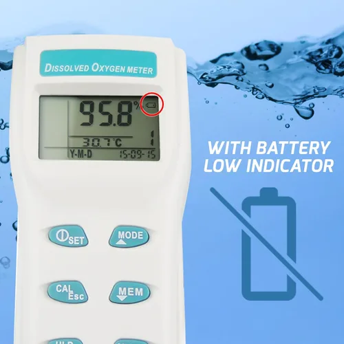 Miniatura 8 de Gain Express Medidor de oxígeno disuelto con electrodo Medidor de DO portátil Probador de calidad de agua con pantalla LCD grande Función de memoria