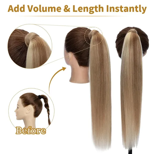 Miniatura 4 de SEGO - Extensiones de cabello humano, largo y liso, 100 % cabello Remy real, para mujeres, para usar en cola de caballo