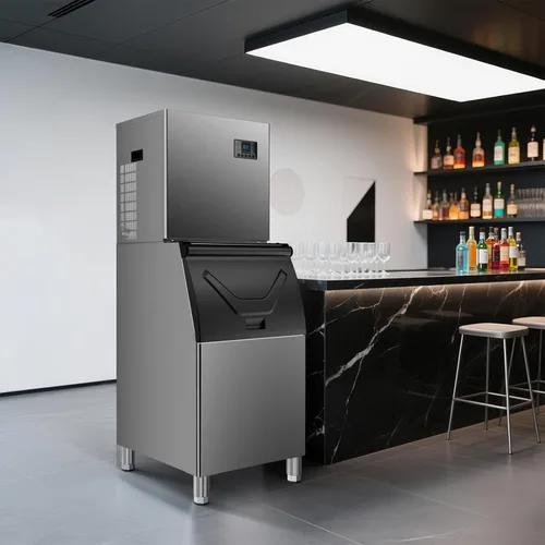 Miniatura 8 de Máquina comercial para hacer hielo de 580 libras/24 horas, contenedor de almacenamiento grande de 380 libras, 210 cubitos de hielo en 5 a 15