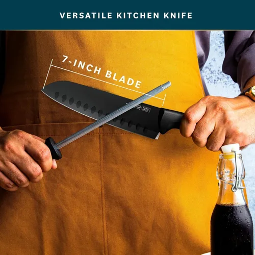 Miniatura 5 de Home Hero 2 cuchillos Santoku con funda, cuchillo de corte de acero inoxidable de alto carbono con mango ergonómico, cuchillo de cocina multiusos