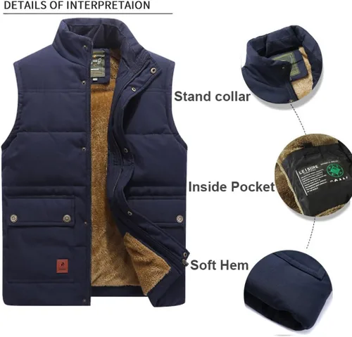 Miniatura 2 de XinYangNi Men's Winter Warm Outdoor Padded Puffer Vest Thick Fleece Lined Sleeveless Jacket