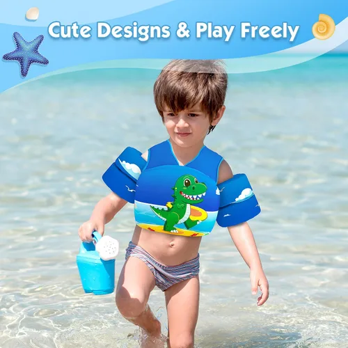 Miniatura 7 de Chaleco de natación para niños pequeños, apto para niños de 28 a 70 libras, flotadores para niños y niñas, ayuda a la natación, entrenamiento, traje
