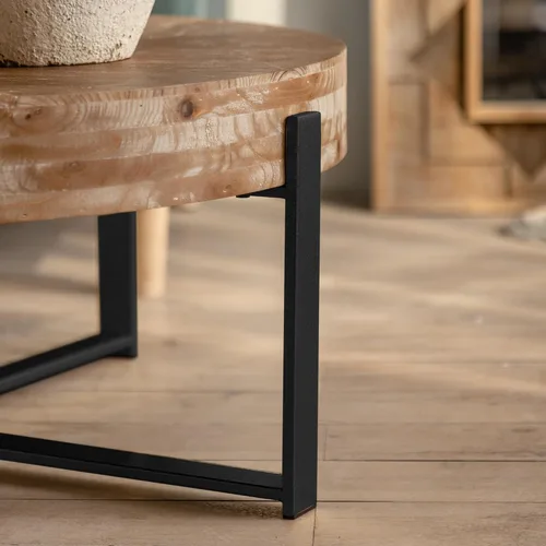 Miniatura 8 de Mesa de café redonda moderna retro con empalmes de 31.29", tablero de madera de abeto con base de patas cruzadas negras Negro (31.1 in)