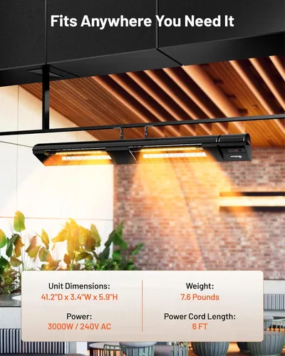 Miniatura 4 de DR. INFRARED HEATER DR-239 3000W Calentador infrarrojo para patio interior y exterior, montaje en pared o techo, IP55 resistente a la intemperie