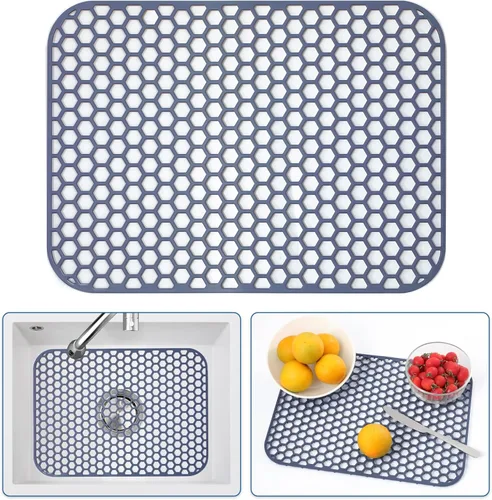 Miniatura 42 de Bestjing Tapete de silicona para fregadero - Protectores para fregadero de cocina con drenaje central, accesorio de rejilla de cocina de 26" x 14